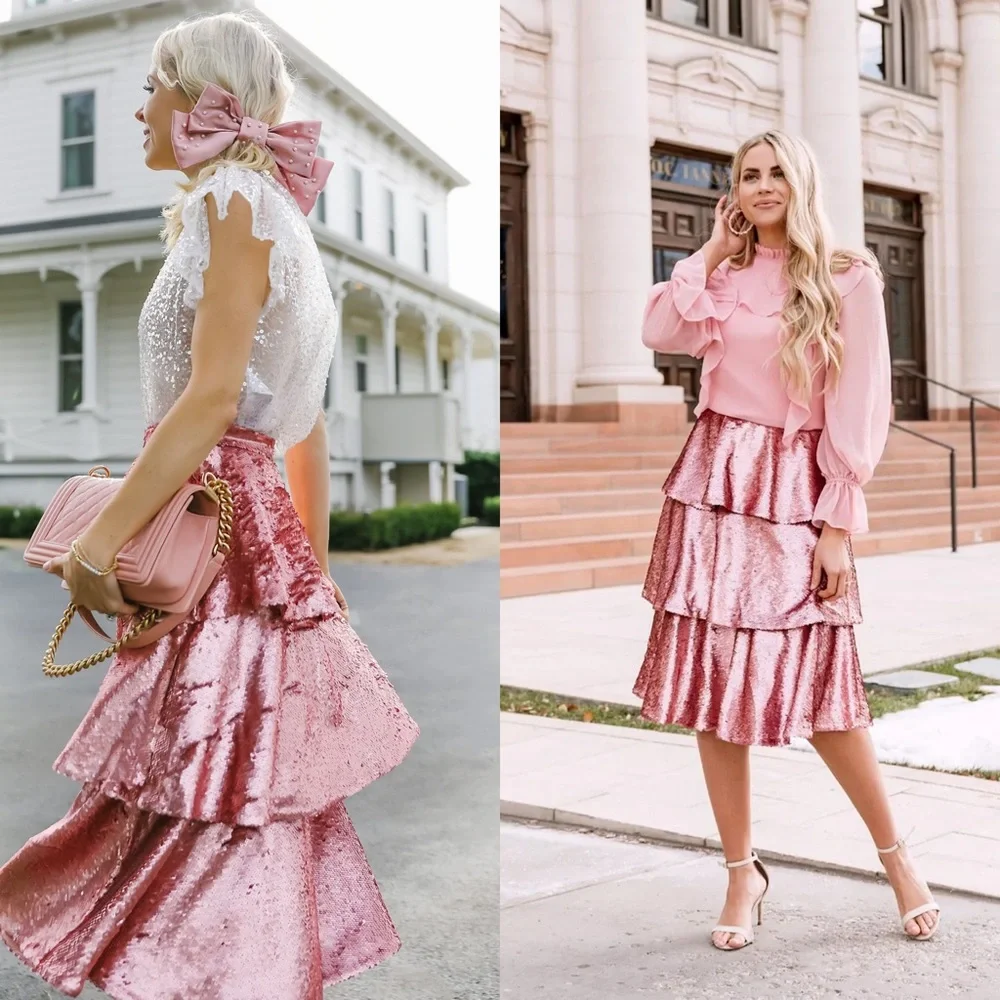 Rachel Parcell Pink Sequin Tiered Midi - Picture 6 of 17